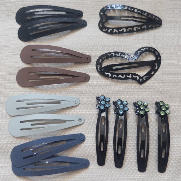 Accessories - Solid Snap Matte Hair Clip | Butterfly Gemstone Heart Shaped | Set of 14